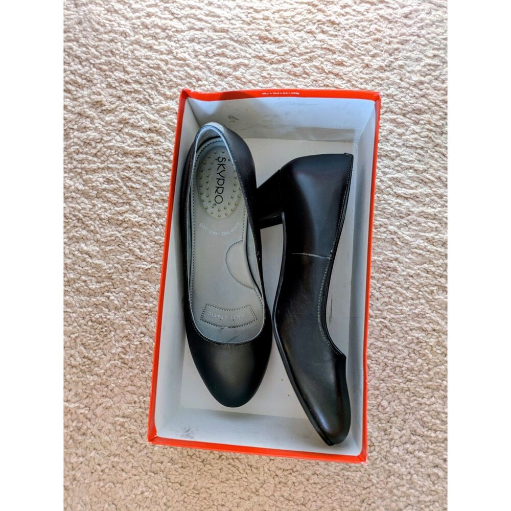 Sz 7.5 Skypro Rose Clement Black Leather Mid Heel Pumps - Picture 6 of 8